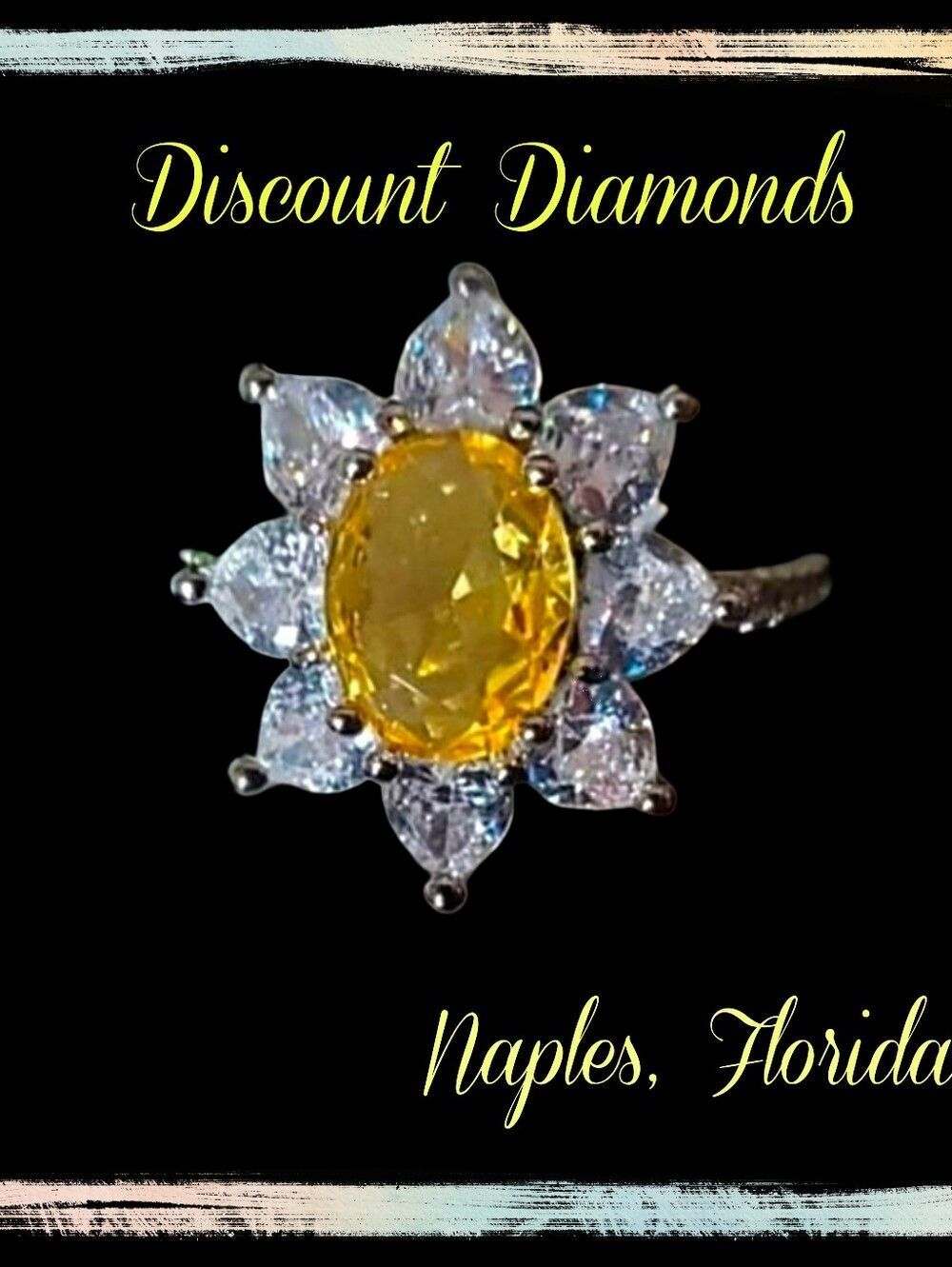 Yellow & Clear White Sapphire Cocktail Ring on 925 Sterling Silver